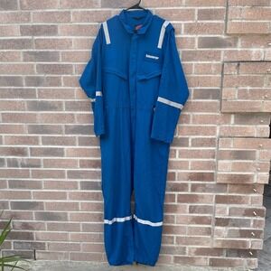 Schlumberger Coveralls Mens 46 R Blue Red Wing Flame Resistant NFPA 2112 Uniform